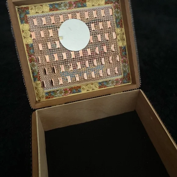 Rose Gold and Black Dress Box Purse with Black Handle, Mirror Inside - Picture 9 of 15